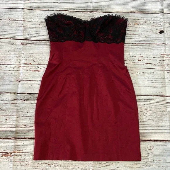 Bebe Red Strapless Lace Bustier Dress Sz S - Picture 4 of 13